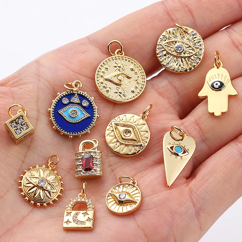 

Gold Charm Women Fashion Necklace Eye Amulet Lock Coin Charms For Jewelry Making Supplies Diy Designer Pendant Bracelet Cz