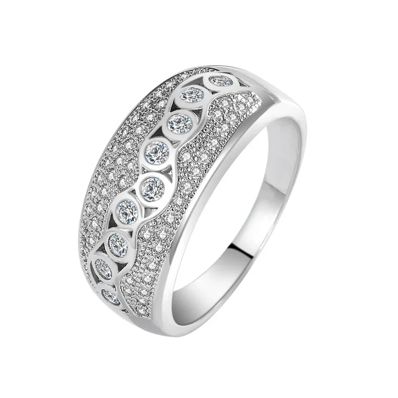 

White copper white gold plated Fully-inlaid simulation Diamond wide ring fashion beautiful women's ring