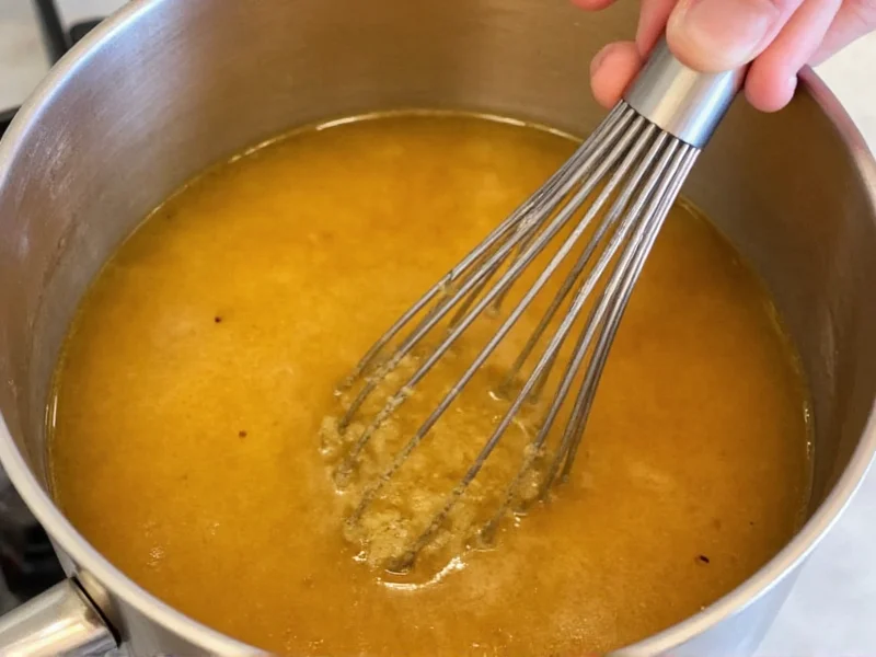 Whisking miso paste into warm dashi broth