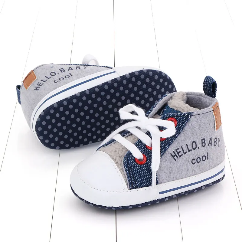 New Arrival Cool Baby Sport Canvas Shoes Plush Baby Shoes Unisex Toddler Crib Shoes Walking Kids Sneakers factory