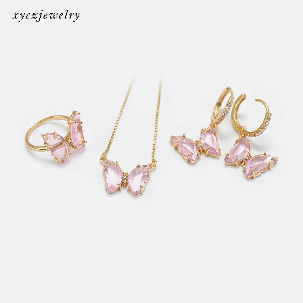 

Cute butterfly jewellery sets CZ glass butterflies ring pendant necklace earrings butterfly