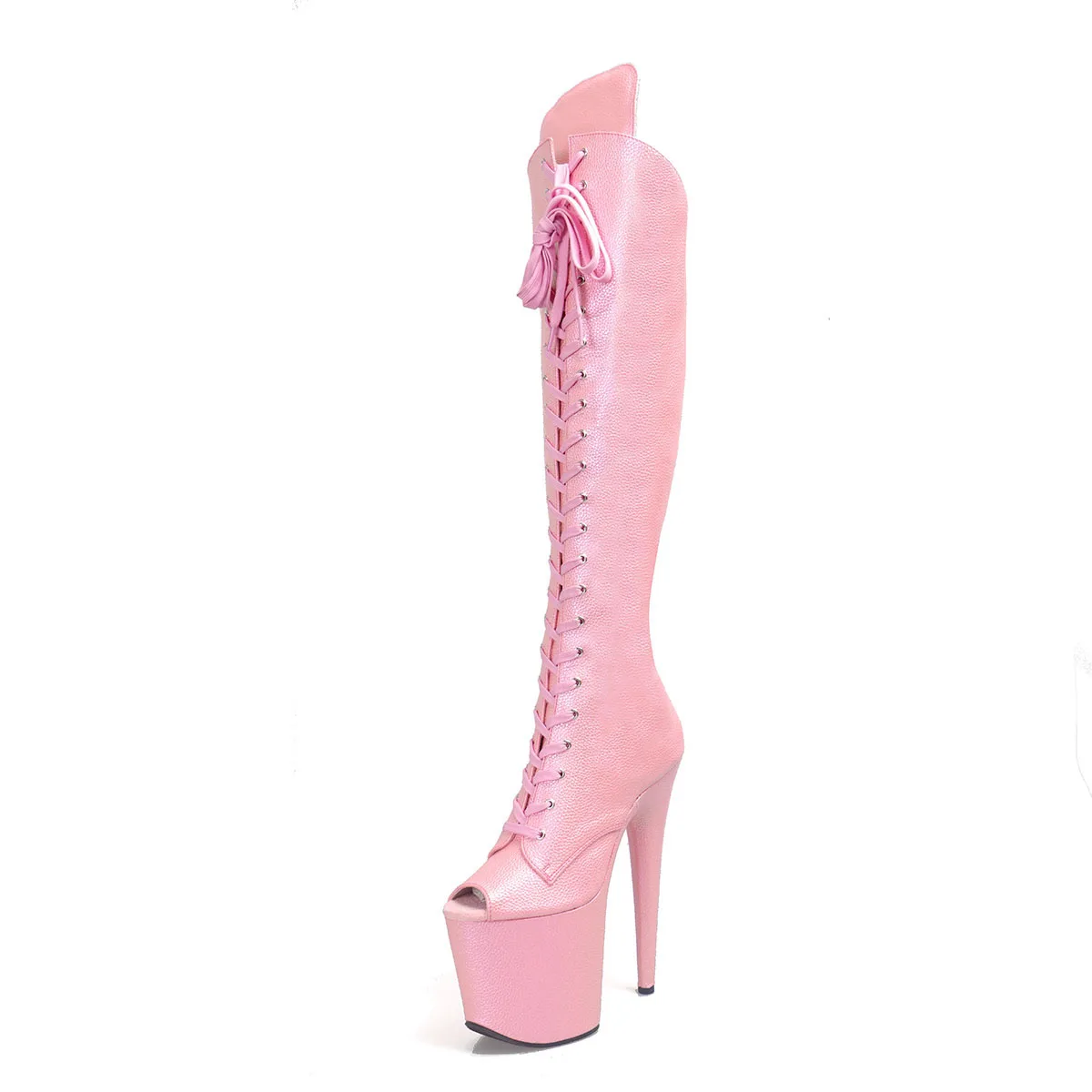 20cm Sexy Queen Plus Size Transvestite Gothic Pole Dancer Stripper Heels Pink Knee High Boots Nightclub Club Stage Walking Fetis