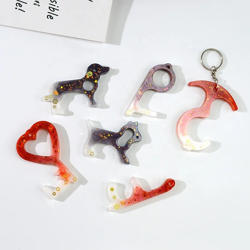 

DM018 Handle Resin Mold DIY Hands Free Door Opener Key Hooks Tool Touchless Contactless Keychain Silicone Mold