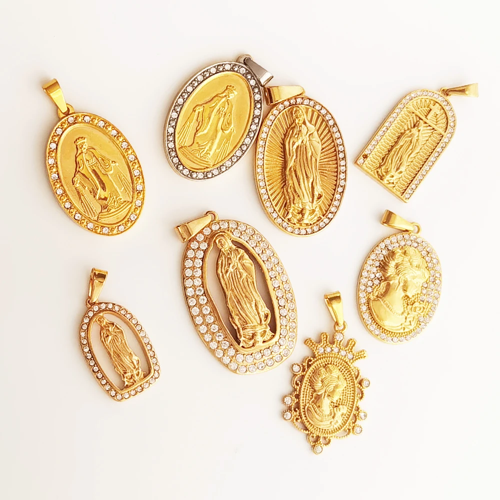 

Mama Virgin Mary Micro Pave Necklace Cubic Zircon Saint Guadalupe Pendant For Men Women Religious Mother Mary Stainless Steel