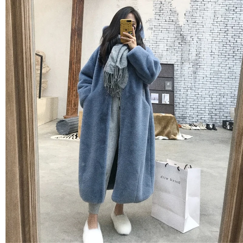 

Warm Winter Fashion Thick Long Women Faux Fur Coat With Hood, 7 colors