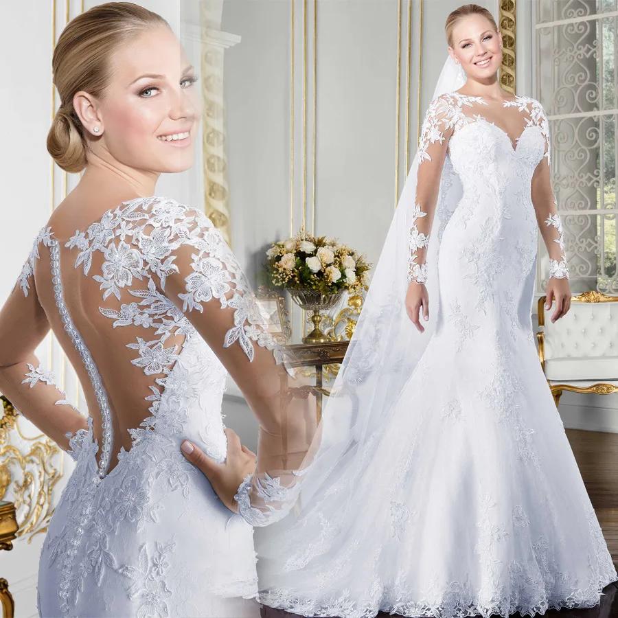 

S445 2021 New Fashion high quality custom slim mermaid white party fabrics lace wedding dresses bridal gowns