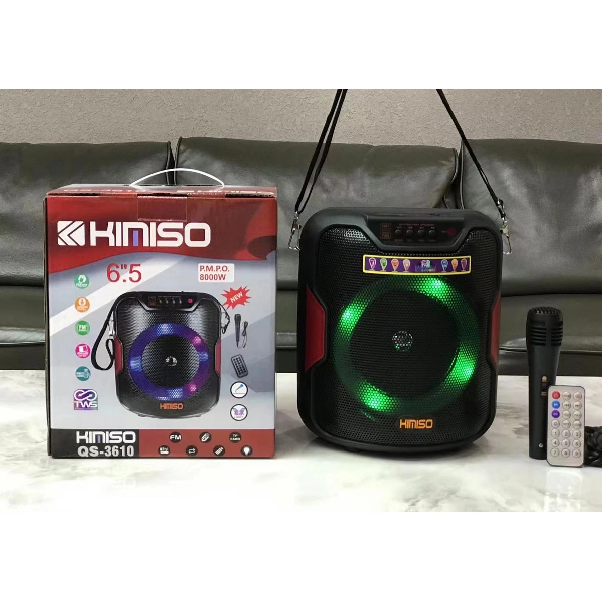 

QS-3610 Wireless Protable Speaker KIMISO 8inch Small TWS Speaker Woofer With Straps