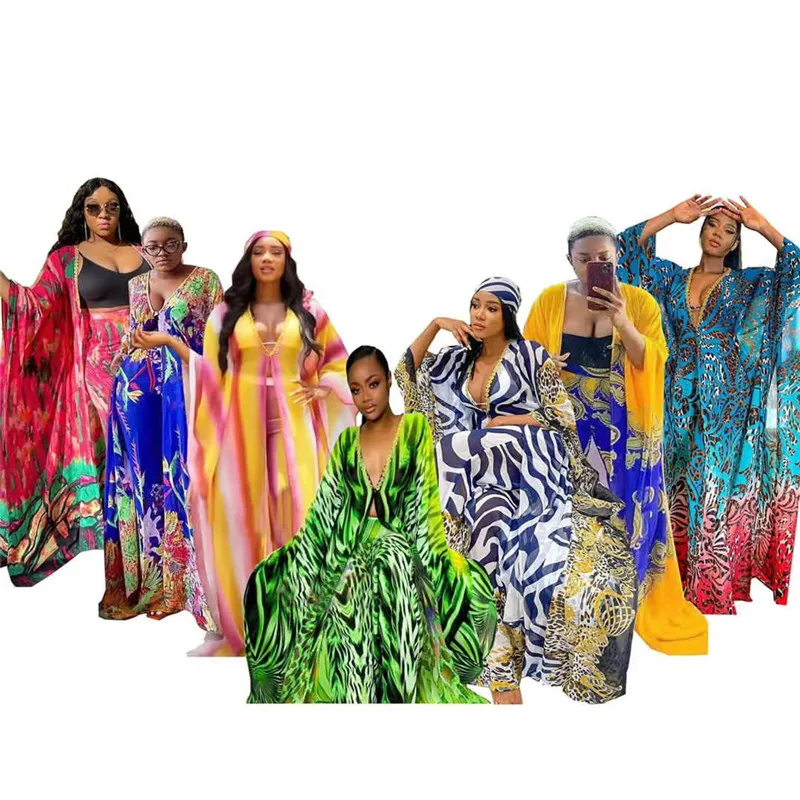 

2021 New Fashion Summer African Dresses For Women Two Piece Pant Set Dashiki America Ladies Long Abaya + Pants Suits Dress