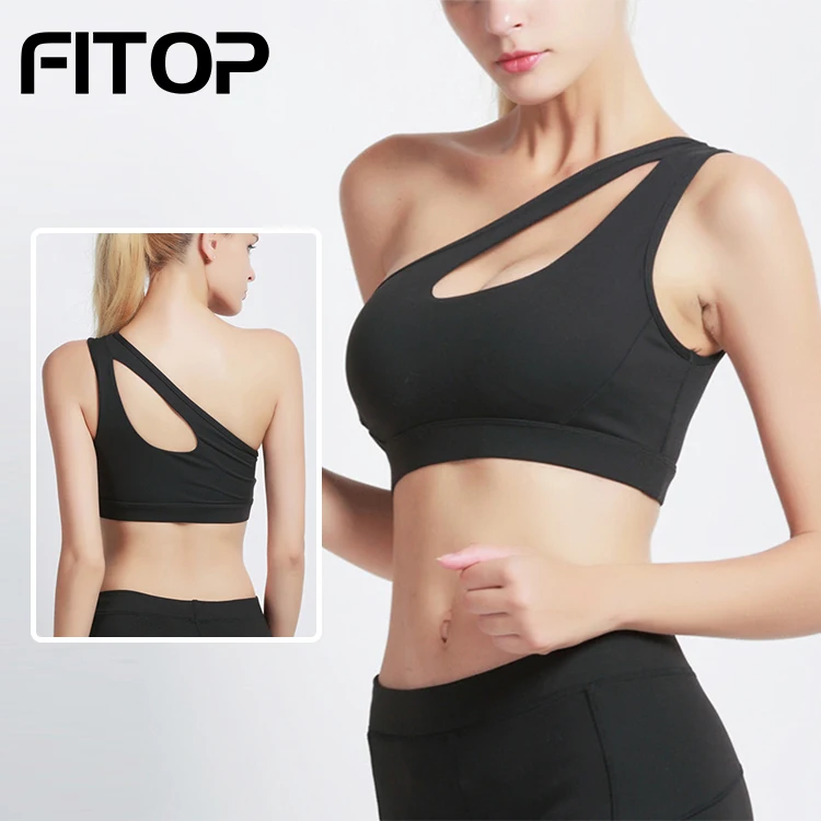 

One Side Shoulder Sports yoga Bra backless sexy sport bra Professional Cotton Spandex Nylon soft compression plus size, Multi-color