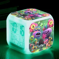 

Custom pattern logo LED 7 Colour Changing Digital Alarm Clock Thermometer Night Light cube cartoon design table Clock