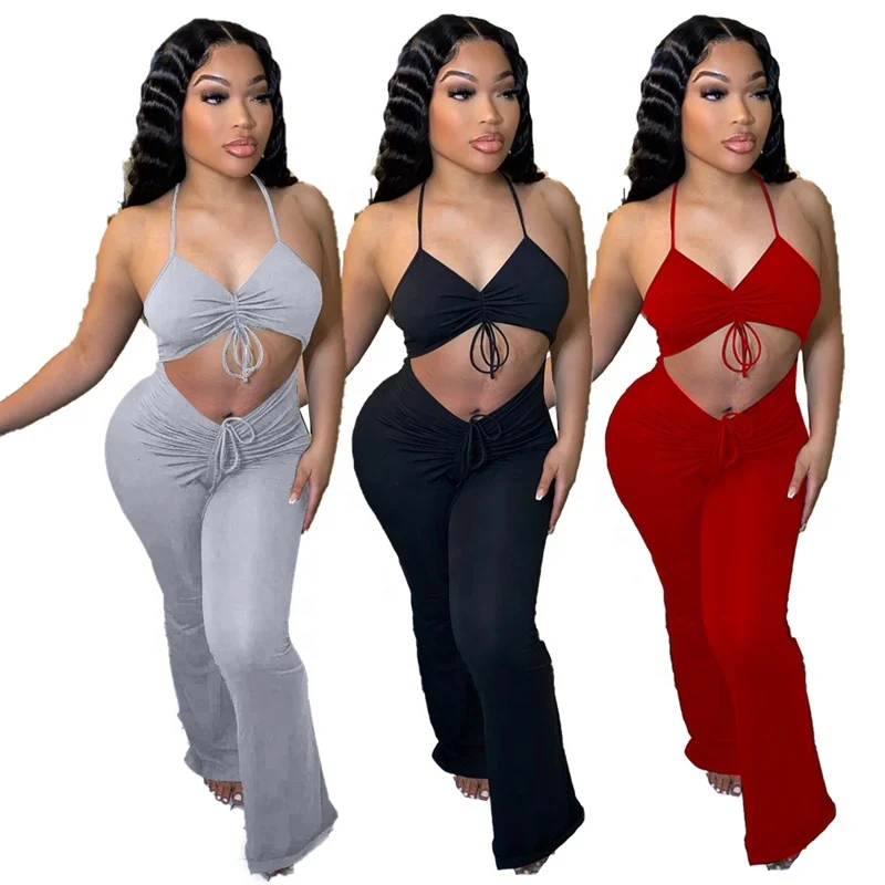 

Sexy Halter Backless Bandage 2021 Spring Summer No Sleeve One Piece Jumpsuit Women