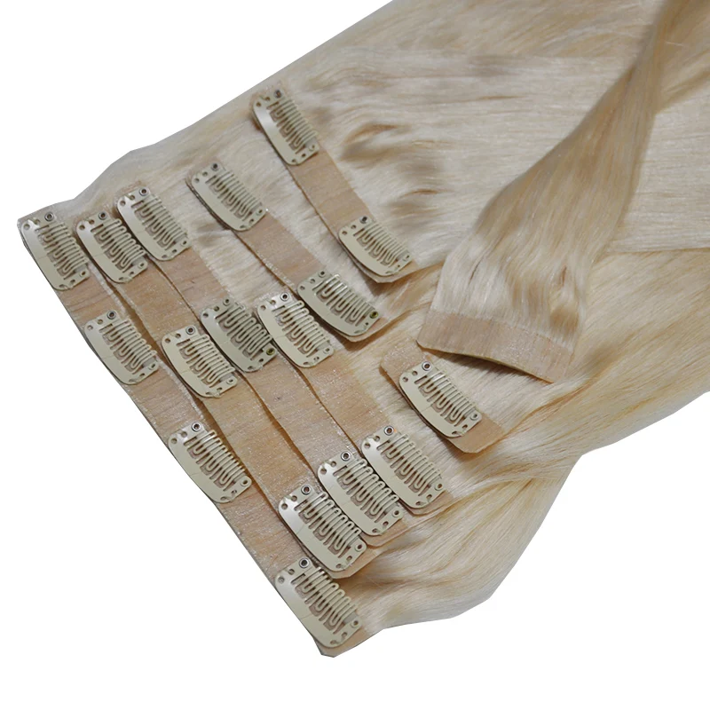 

High Quality Seamless Easy Wear PU Skin Weft Clip In Hair Extensions, Naturail color or any color