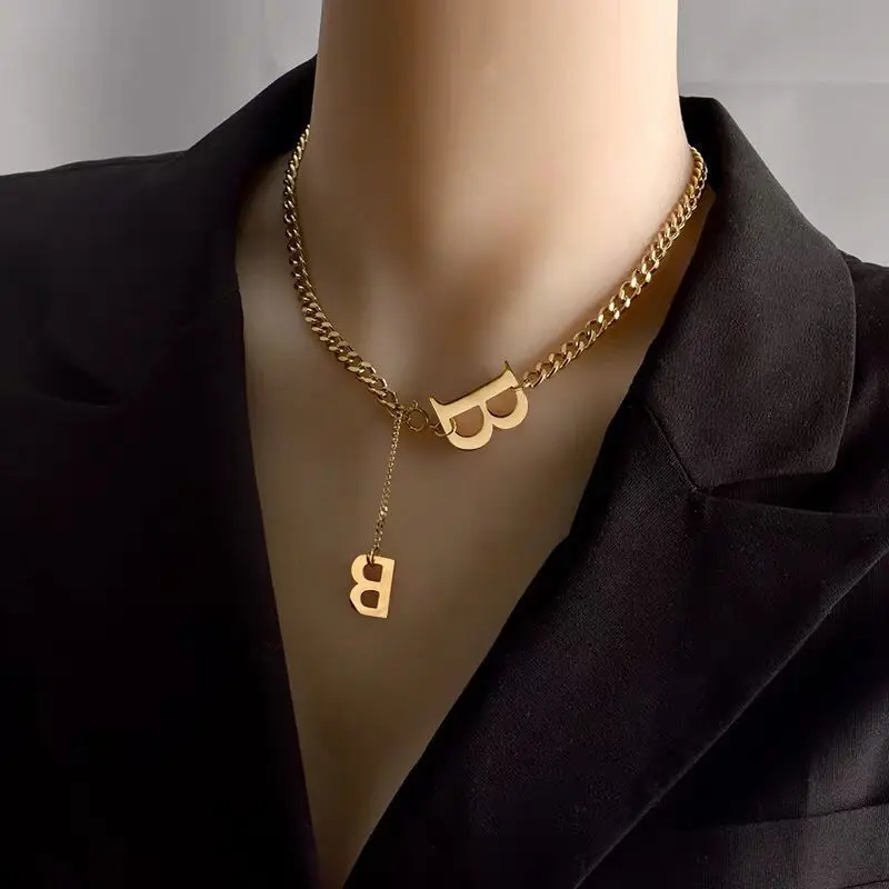 

Temperament Gold Anti Fade Out Fashion Girl Letter B Clavicle Necklace Female Jewelry