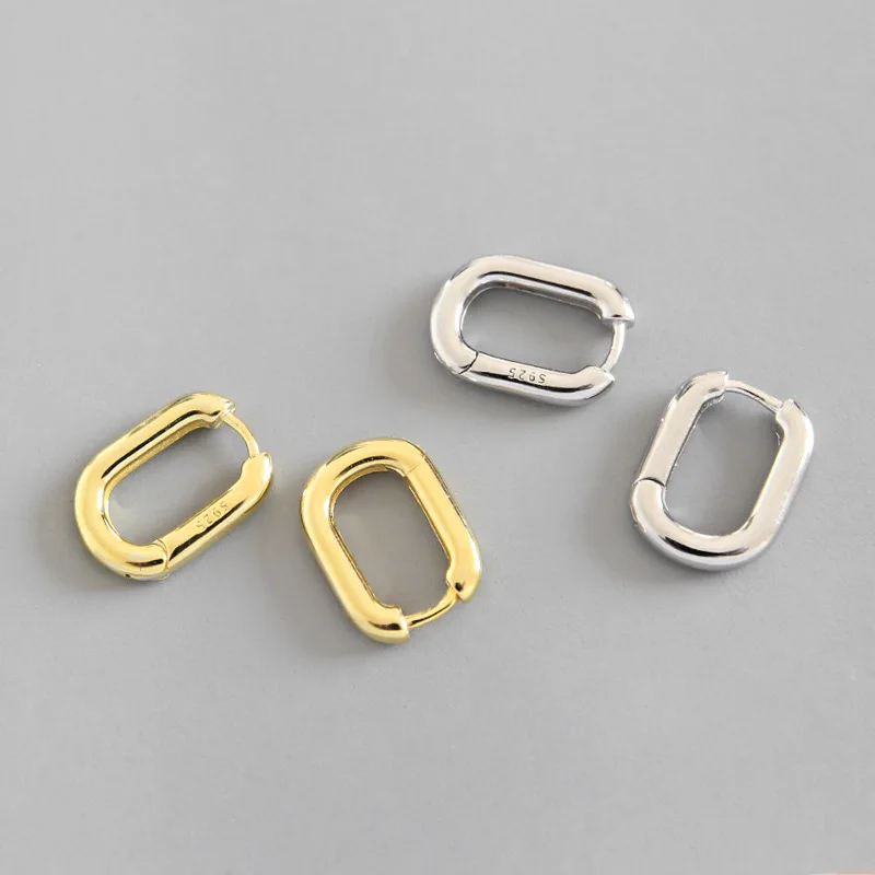 

Geometric Chunky Round Circle Sterling Silver Hoop Earrings Real Gold Plated Sterling Silver Oval U Shape Clip on Earrings, Picture