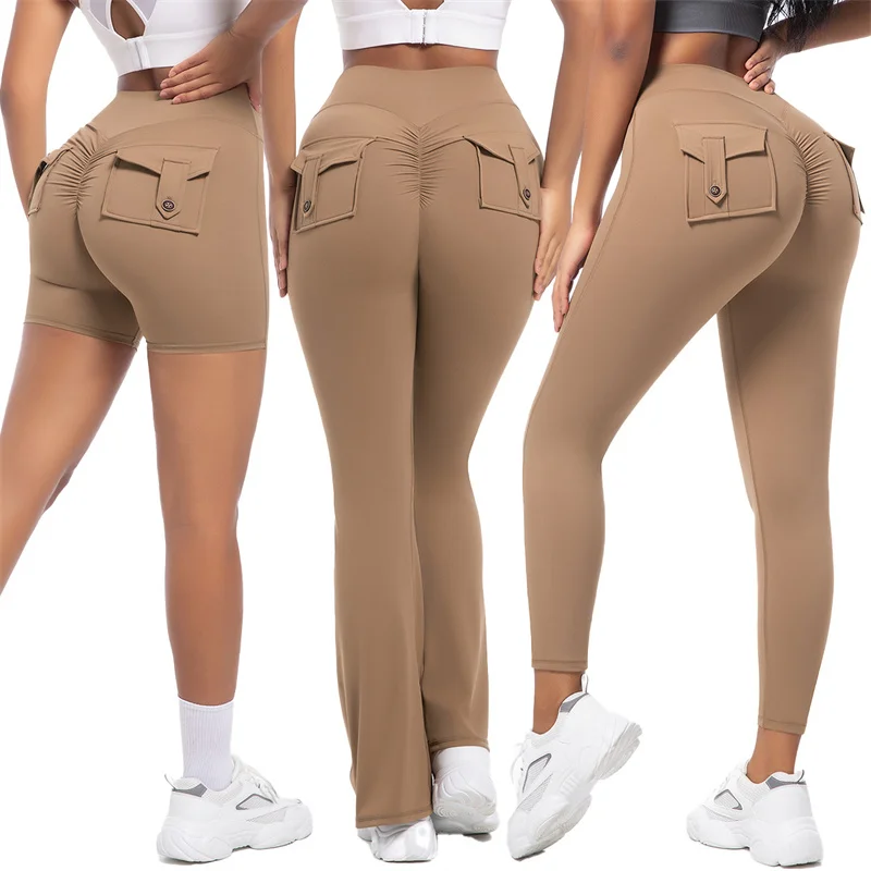 High Waist Scrunch Butt Seamless Sports Yoga Shorts Pocket