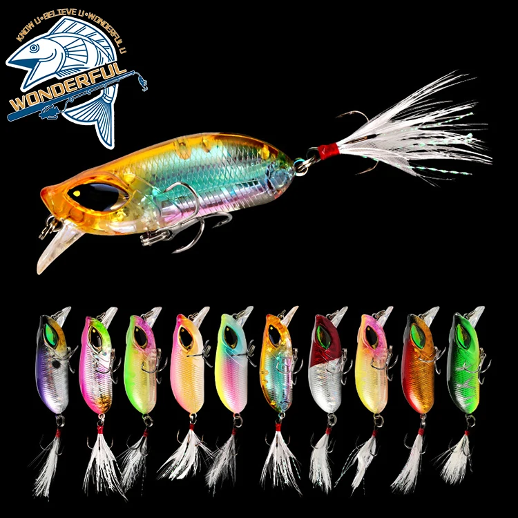 

In Stock Hot Sale 60mm Colorful Small Hard Plastic Freshwater Minnow Sinking Crankbait Lure With Feather Hook