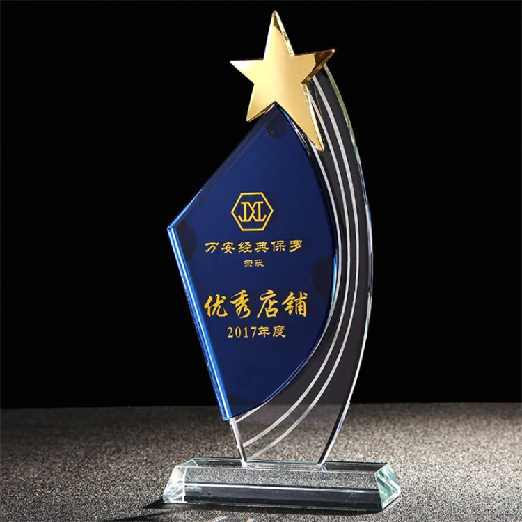 

2020 wholesale new design k9 blank crystal glass trophy award custom 3d laser engraved crystal glass trophy with star