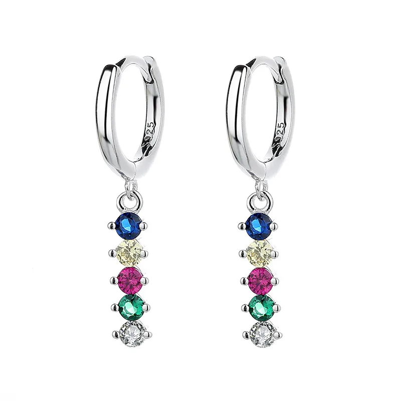 

2022 New Arrival S925 Multi Color Crystal Dangle Earrings 925 Sterling Silver Zircon Huggie Earrings