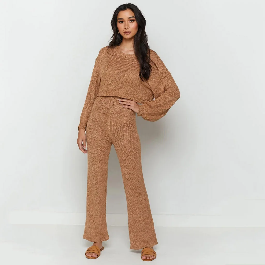 

fall women's knit set sweater 2 pieces set women casual pullover set plus size sweater for women, Solid
