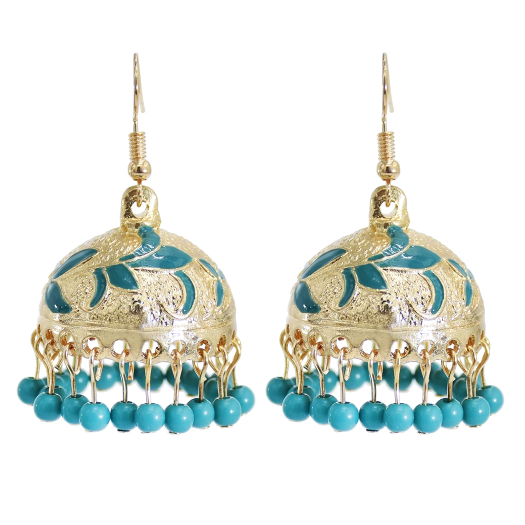 

Bohemian Style Colorful Crystal Earrings Ladies Sub-bell Pendant Earrings Colorful Gold Earrings Accessories, White,black,blue,red