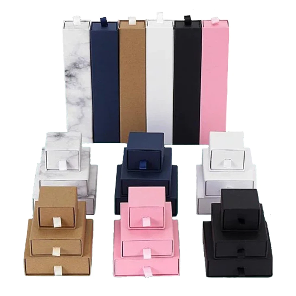 

Luxury White Cardboard Custom Logo Drawer Paper Pink Jewelry Boxes Bracelet Necklace Rectangle Embossed Packing Jewelry Box, White/black/brown/pink/blue/marble