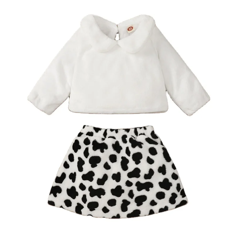 

rts The latest fashion winter fashion cute white spotted print baby skirt suit 0-2years baby clothing set