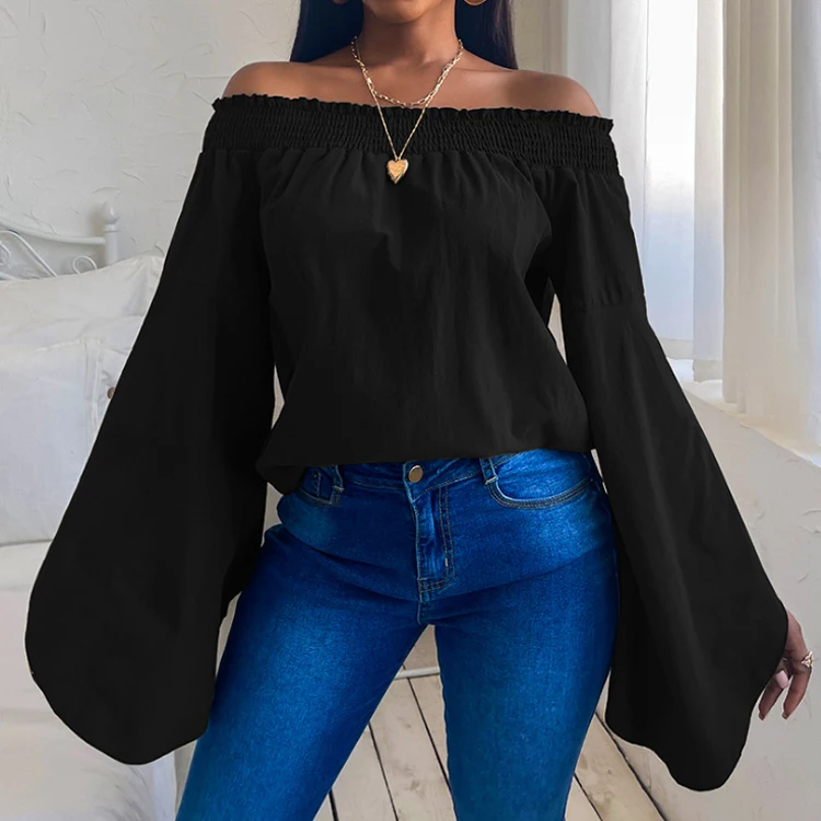 

Loose Long Leved Solid Color Off The Shoulder Top T Shirt Women'S Fashion Sexy One Shoulder Casual Shirts Saree Sexy Blouses