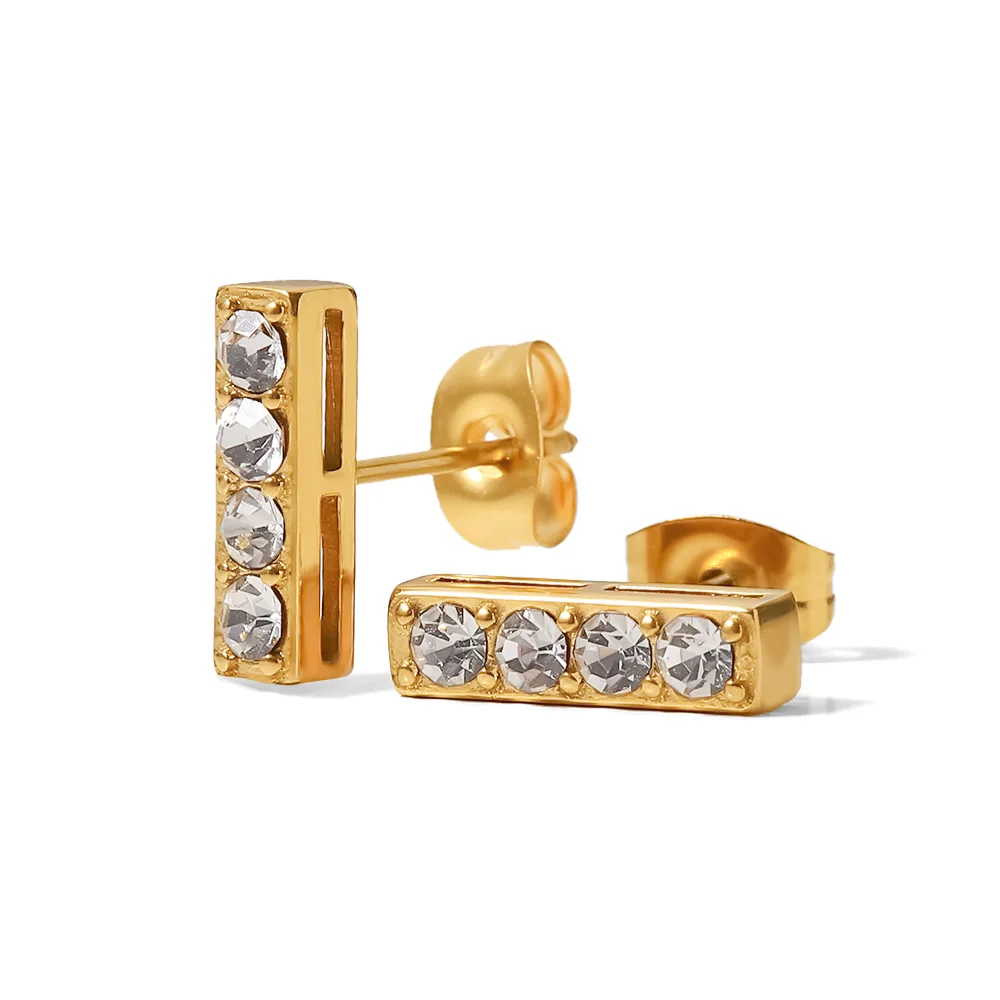 

18K Gold Plated Stainless Steel Rectangular Inlaid White Zircon Stud Earrings Jewelry Gift Earrings