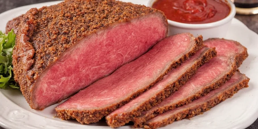 Carving roast beef with guests enjoying” width=