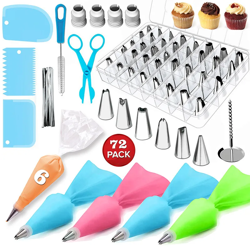 

72 Pcs Cake Nozzle Set Stainless Steel Icing Piping Nozzles Cream Scraper Diy Cake Decorating Supplies Kitchen Baking Tools, See picture