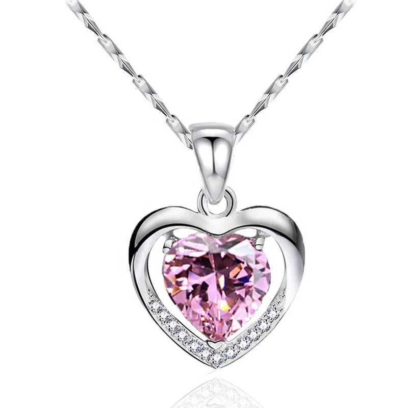 

Engagement Gift Jewelry 925 Sterling Silver Diamond Heart Pendant Ladies Necklace, Picture
