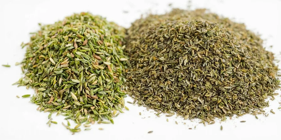 Close-up of thyme bottle on a spice rack