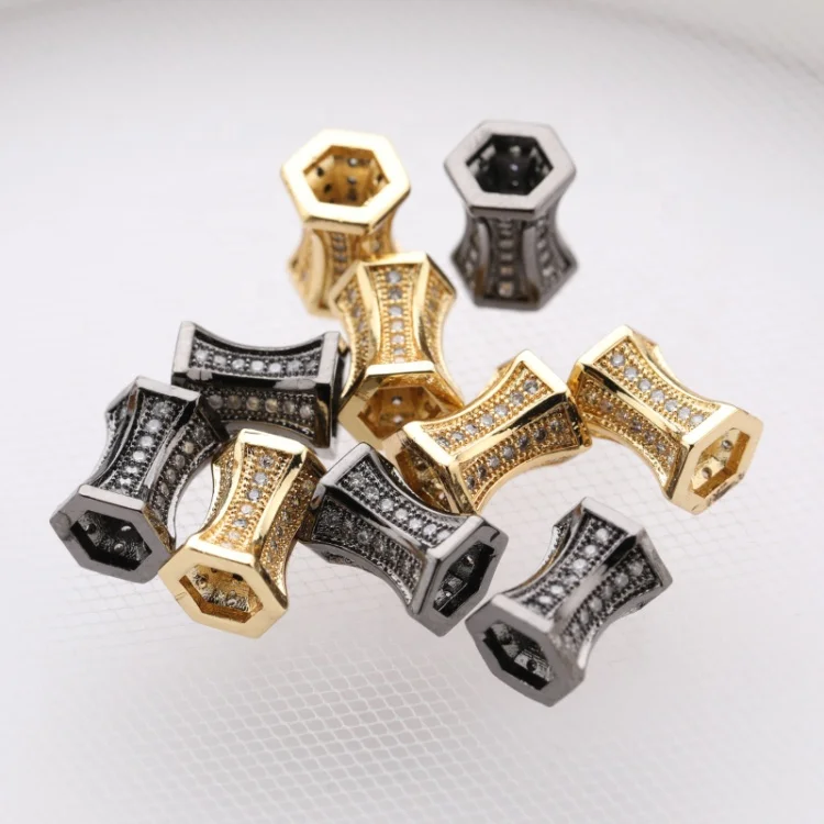 

Custom Wholesale Fashion Accessory Gold Plated Copper Hexagonal Prism Design DIY Beads for Jewelry Bracelet Necklace Making, Gold / gunmetal