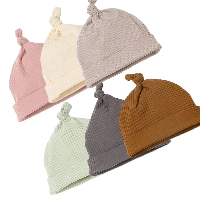 

Ribbed Elastic 0-6m Baby Knotted Hat Wholesale Organic Cotton Hat For Babies