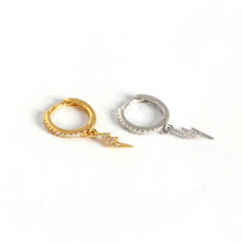 

INS 18k Gold Pated flash dangling Earrings in Stock Fashion 925 sterling silver punk hoop huggie earring for women, Gold,silver