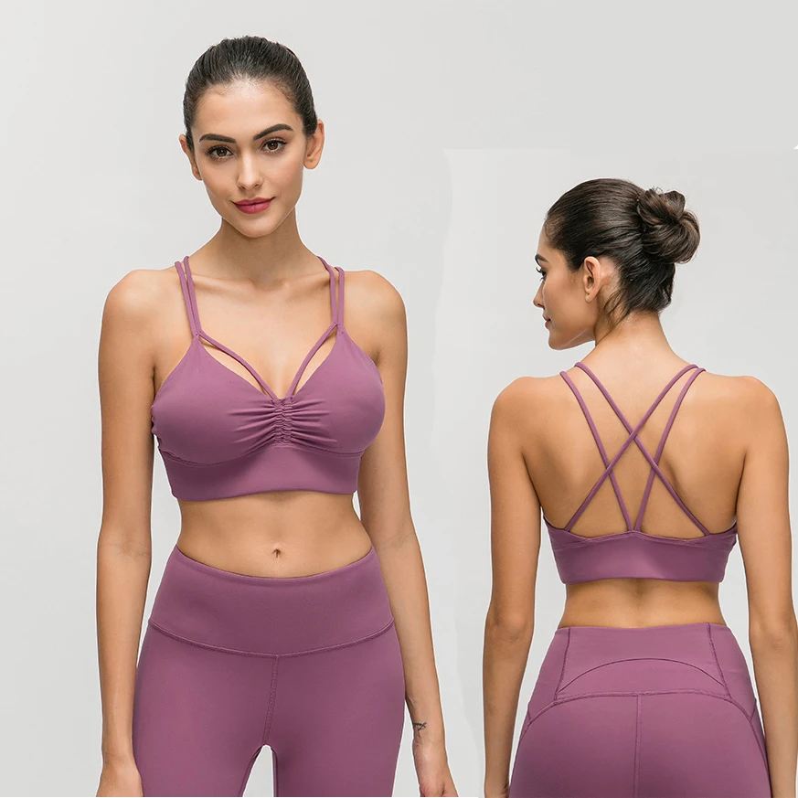 2020 New styles align front wrinkle sexy cross back shake-proof sports underwear bra for women autumn winter