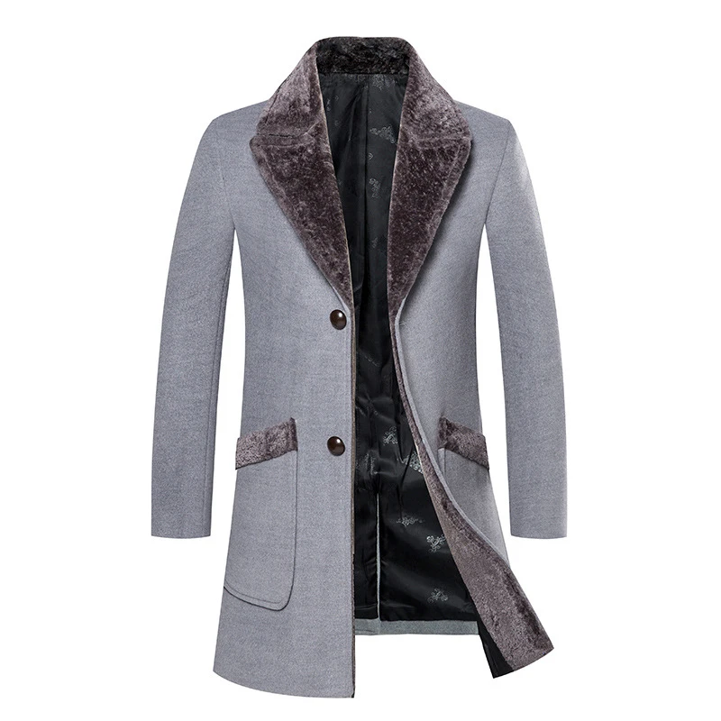 

Comfortable Men Jackets Winter Long Fur Collar Coat Fashionable Gray Windbreaker Men's Stylish Trench Coats, 3 colors