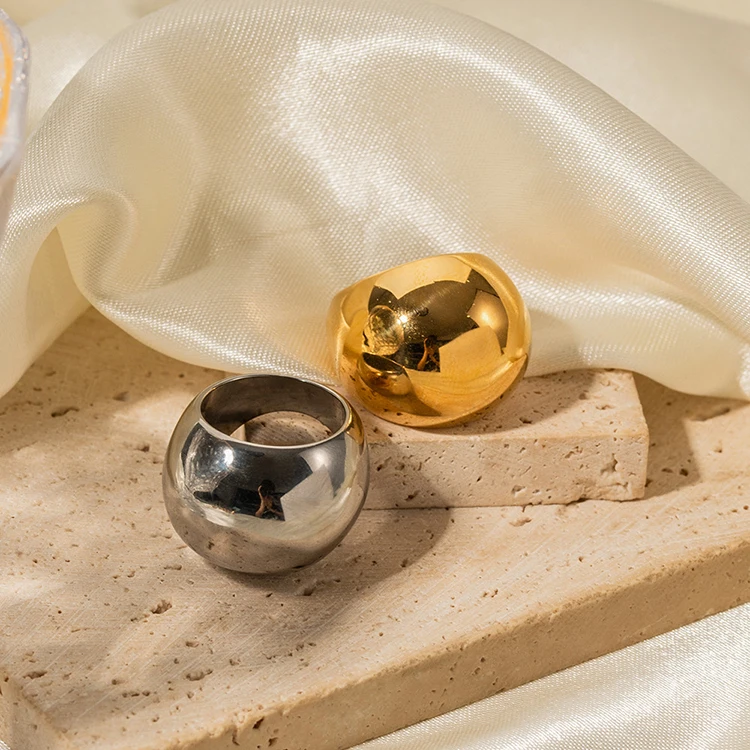 

Y062 New Trendy Women Waterproof Jewelry Chunky Ball Shaped Ring 18k Pvd Gold Plated Stainless Steel Rings