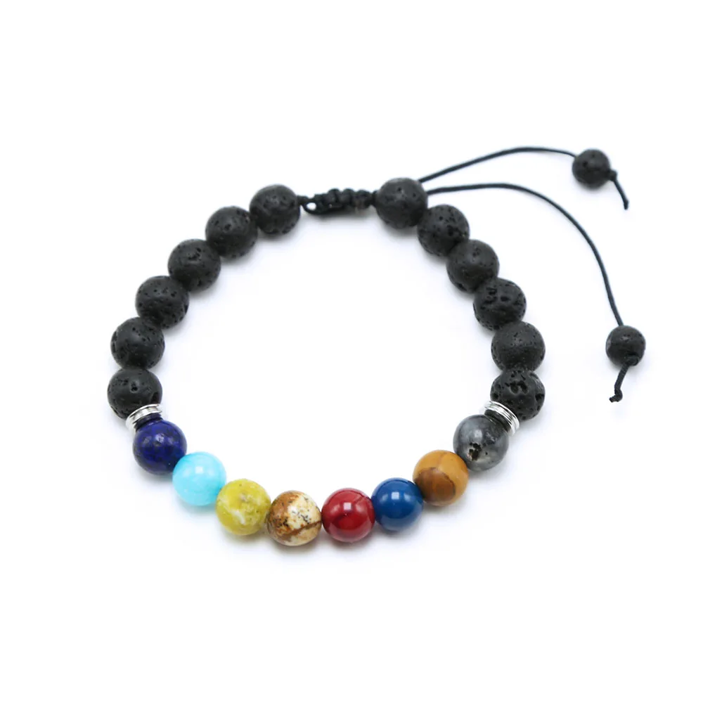 

Wholesale Natural Lava Stone 7 Chakra Diffuser Adjustable Bracelets