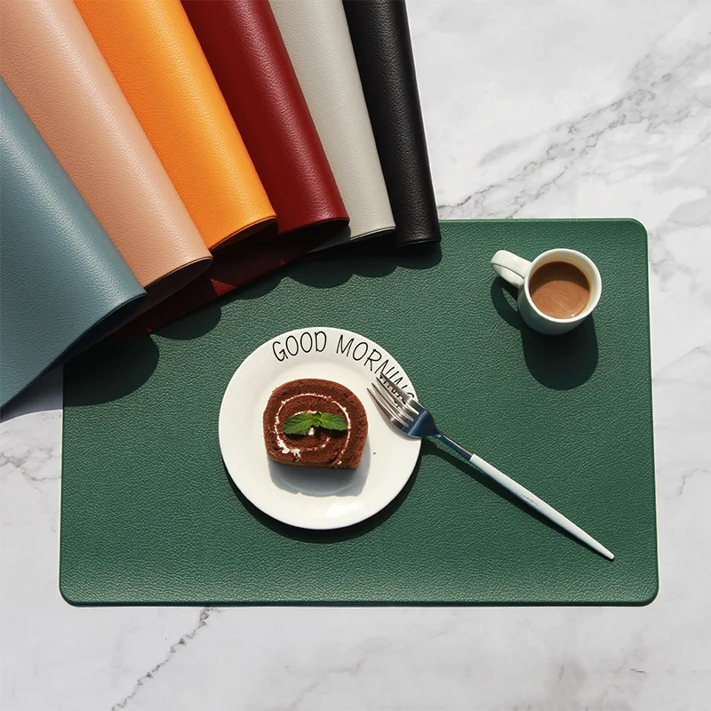 

Solid Color PU Leather Nordic Light Luxury High Quality Table Mat for Dinner Table Pad Placemat Oilproof Waterproof Wholesale, Pink,green,blue,grey