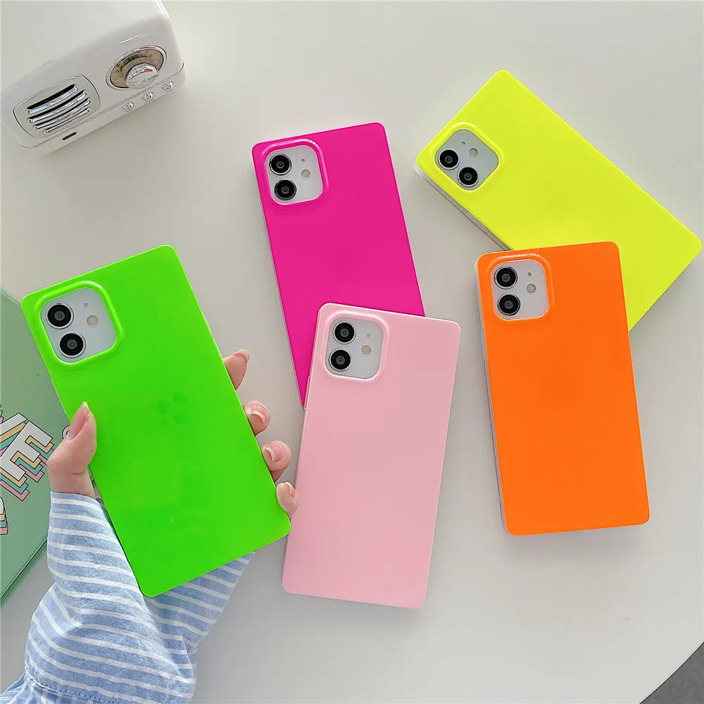 

Bright Fluorescence Square Mobile Cover for iPhone 12 Pro Max Women Neon Phone Case for iPhone 13 Pro Max 12 11 XR, 5 colors optional