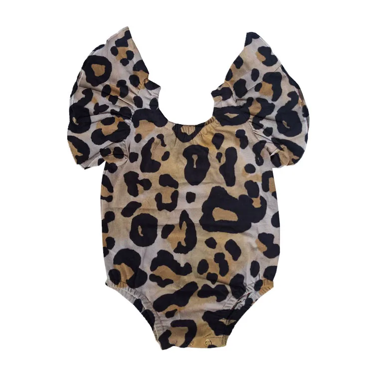 

Hot Sale Leopard Print Ruffle Sleeve New Born Baby Outfits Cotton Baby Rompers Jumpsuit, Snakeskin,serpa,leopard,cow print,cow hide,bull