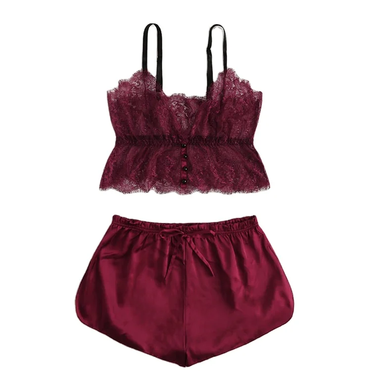 

Classic high quality sexy lace sexy lingeries Perspective Passion women's Pajama underwear, Wine red