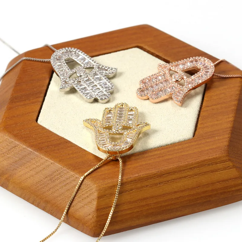 

FOXI hamsa hand Necklace Pendants Charm Gold plated diamond Chain hamsa hand Necklaces pendant