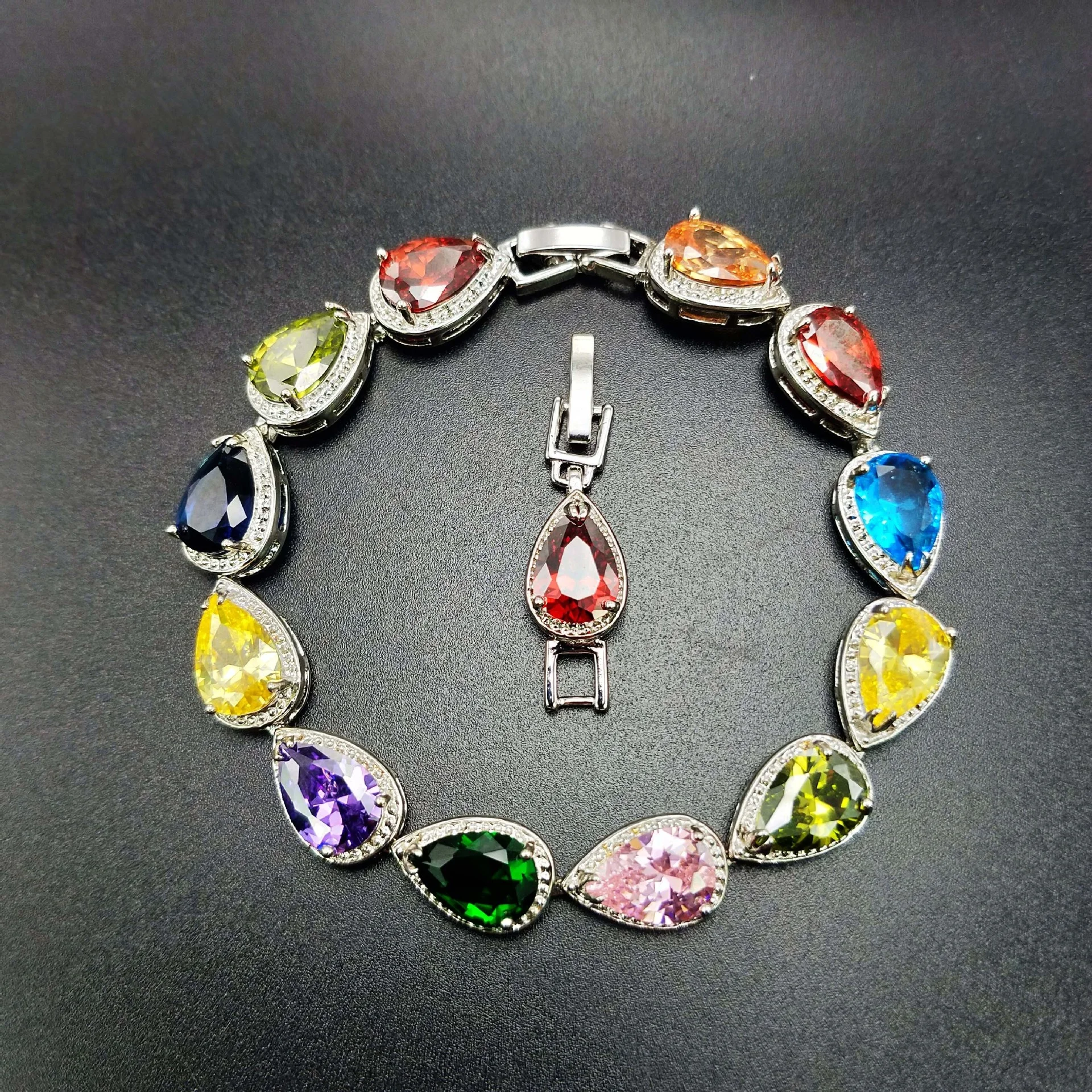 

Women Party Jewelry Gift Water Drop Bangle Cubic Zircon Colorful Crystal Charm Bracelet Jewelry, Customized color