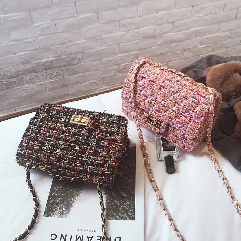 

Fashion newest women wool lock decorative chain handbag