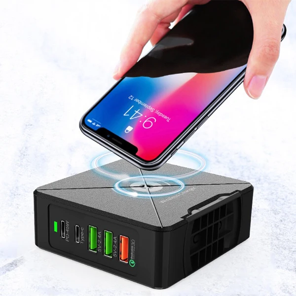 

75W PD interface qualcomm quick charge 3.0 5port charger with Type-c interface 5 port usb pd charger, Black
