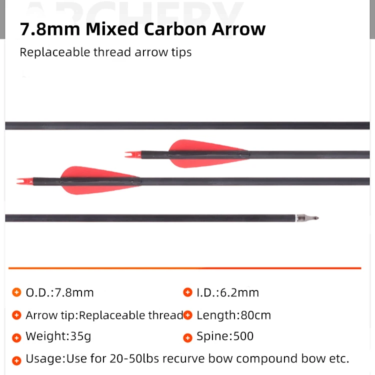 Factory Outlet 500 Spine Arrow Bulk 7.8mm Mixed Carbon Fiber Arrow Archery Carbon Arrow For