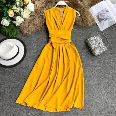 

French Vestidos Niche Fairy Dress Vintage Casual Solid Maxi V Neck Retro Dress Women Lady Elegant, Red