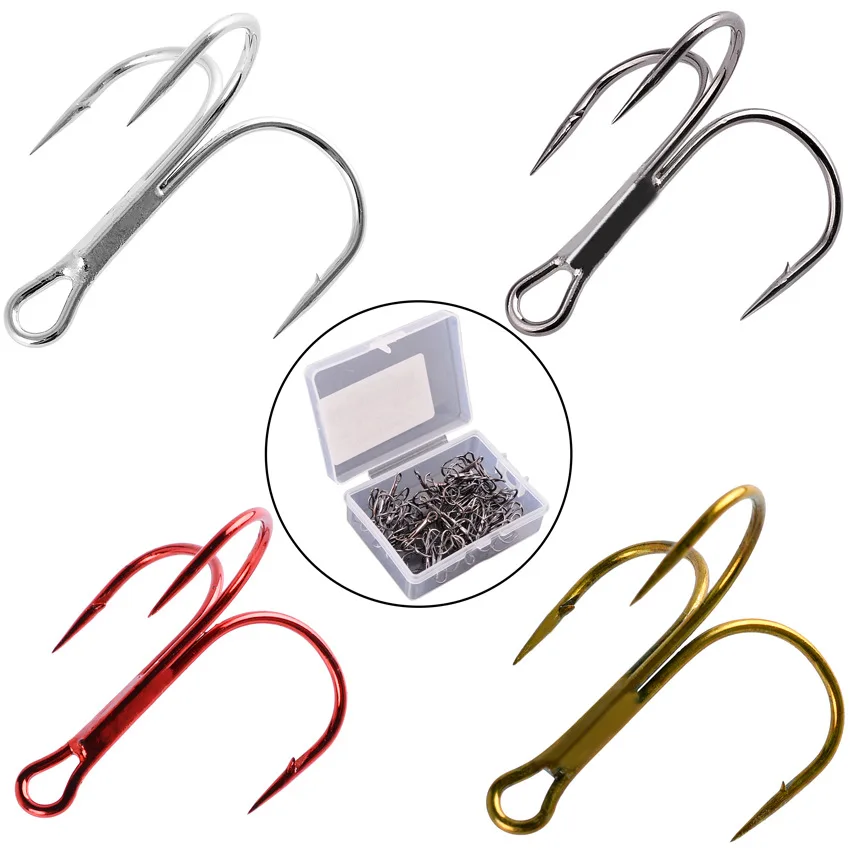 

Fishing Hook High Carbon Steel Treble Hooks Fishing Tackle Red Black Sliver Color Fishing Equipment, Silver/red/black/tawny